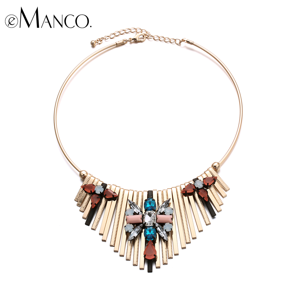 eManco alloy tassel collar necklaces for women gold plated metal crystal bib torques statement necklace bisuteria mujer NL0003