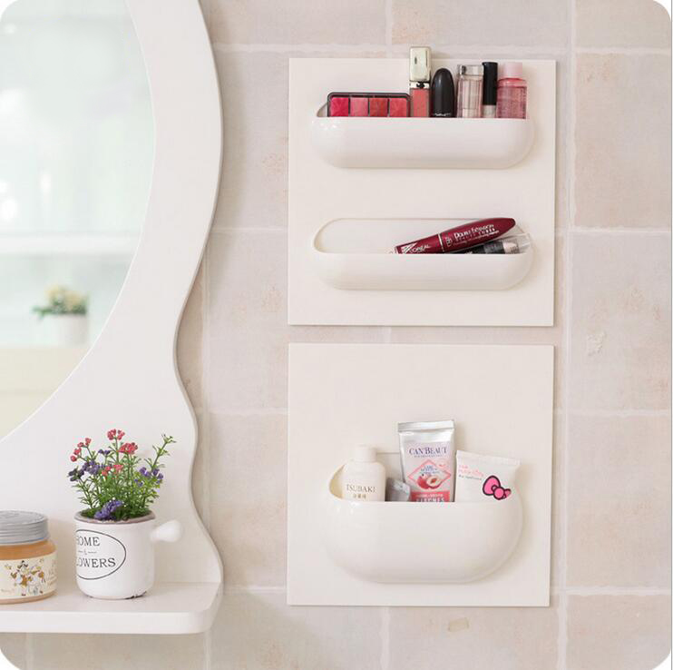 1 Pcs 22*22cm Bathroom Accessories,Wall Stick Type Bathroom Cup Toothbrush Set Shelf Rack for Shampoo Bath foam.