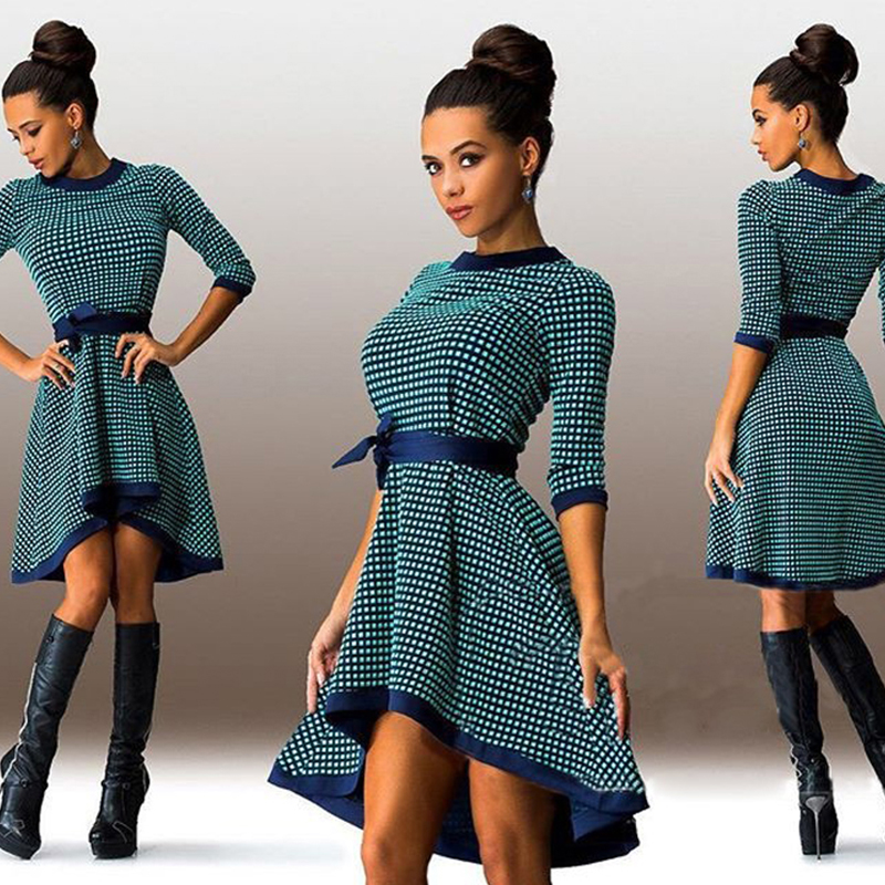 Fashion Women Autumn Outwear Vintage font b Tartan b font Plaid Checked Printed Crew Neck Belted