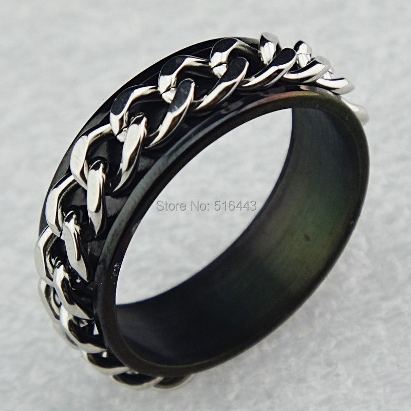 Party Jewelry Gift 2015 New Arrivals 316L Stainless Steel Black Chain Mens Spinner Rings Fashion Men