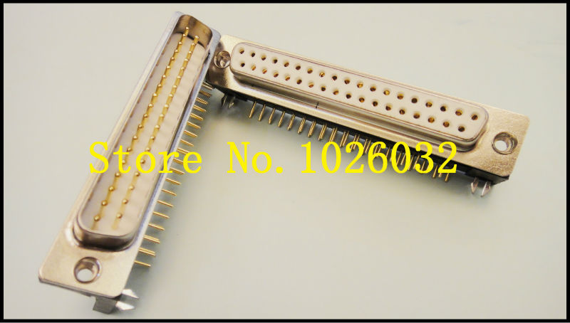 20Pcs/A Lot Gold Plated RS232 Serial DR 37 Female Plug Connector Right Angle DIP Type Connector