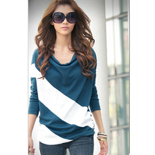 Fashion Women 2014 Clothes Spring Bat Sleeve Stitching Long Sleeves T-shirts Patchwork Stripe Casual Tops Blouses XE3180
