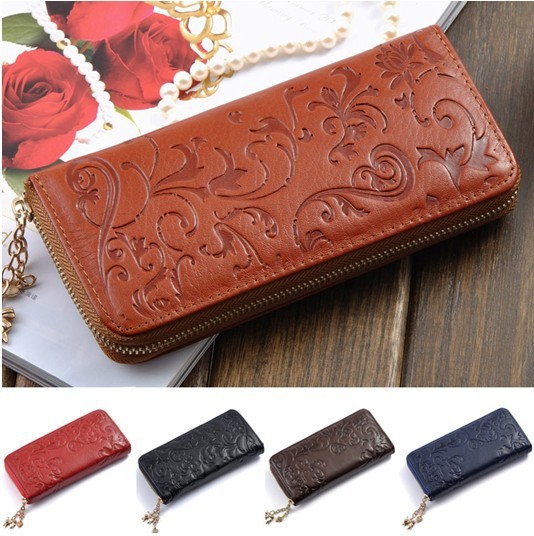 Hot-Selling-Genuine-Leather-Wallet-Women-Zipper-Around-Purse-Flower-pattern-Lady-Long-Wallets ...