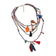 Ethnic Bohemian Choker Necklace Women 2016 Multilayer Beads Feather Turquoise Maxi Collares Collier Bohemia Jewelry Accessories