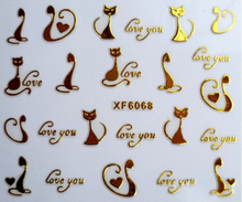 3D gold water transfer nail art stickers cat butterfly zip love design beauty nail art decorations