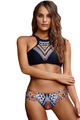 2016 New Fashion Women Bikinis High Neck Push up Bikini Set Geometry Black Swimwear Slim Print
