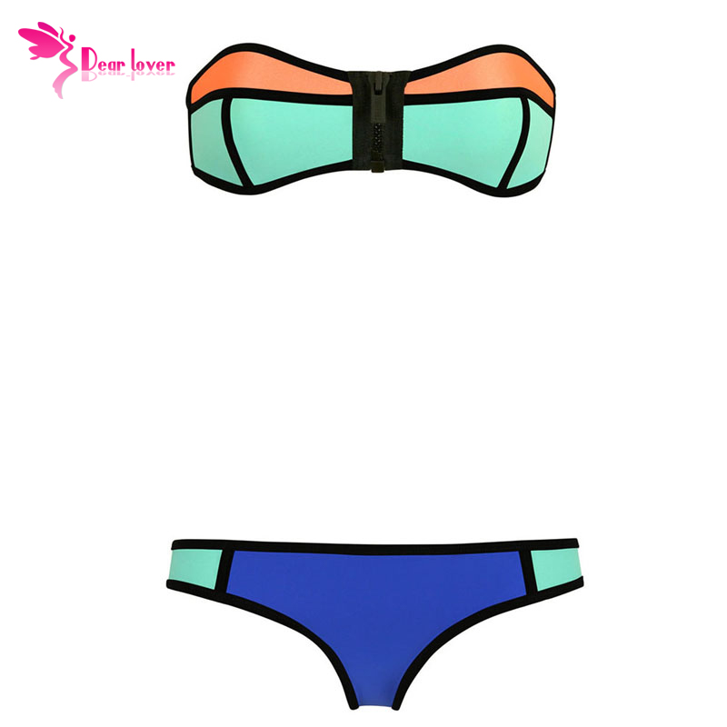 Dear Lover Bathsuit Sexy Color Block Bandeau Bikini Swimsuit Women