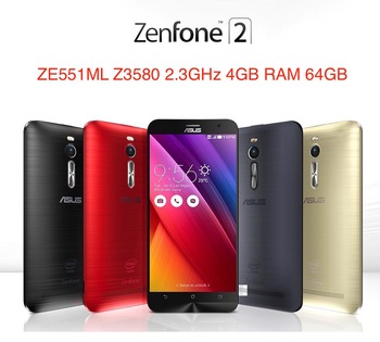 Оригинальный ASUS Zenfone 2 ZE551ML 4 г сотовых телефонов Intel Z3580 2.3 ГГц 4 ГБ RAM 64 ГБ 5.5 " 1920 x 1080 андроид 5.0 леденец 13.0MP камера