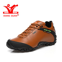 XIANGGUAN New Man Hiking Shoes Men Leather Trekking Boots Brown Sports Climbing Mountain Shoe Trend Outdoor Walking Sneakers