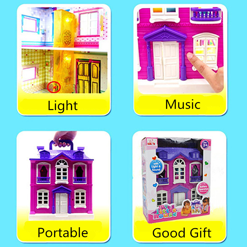 Music Lighting Dollhouse Miniature Dream Doll House Furniture Dolls