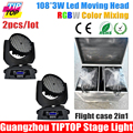 Flight Case 2in1 2pcs lot 108 3W Led Moving Head Wash Light DMX 512 12DMX Channel