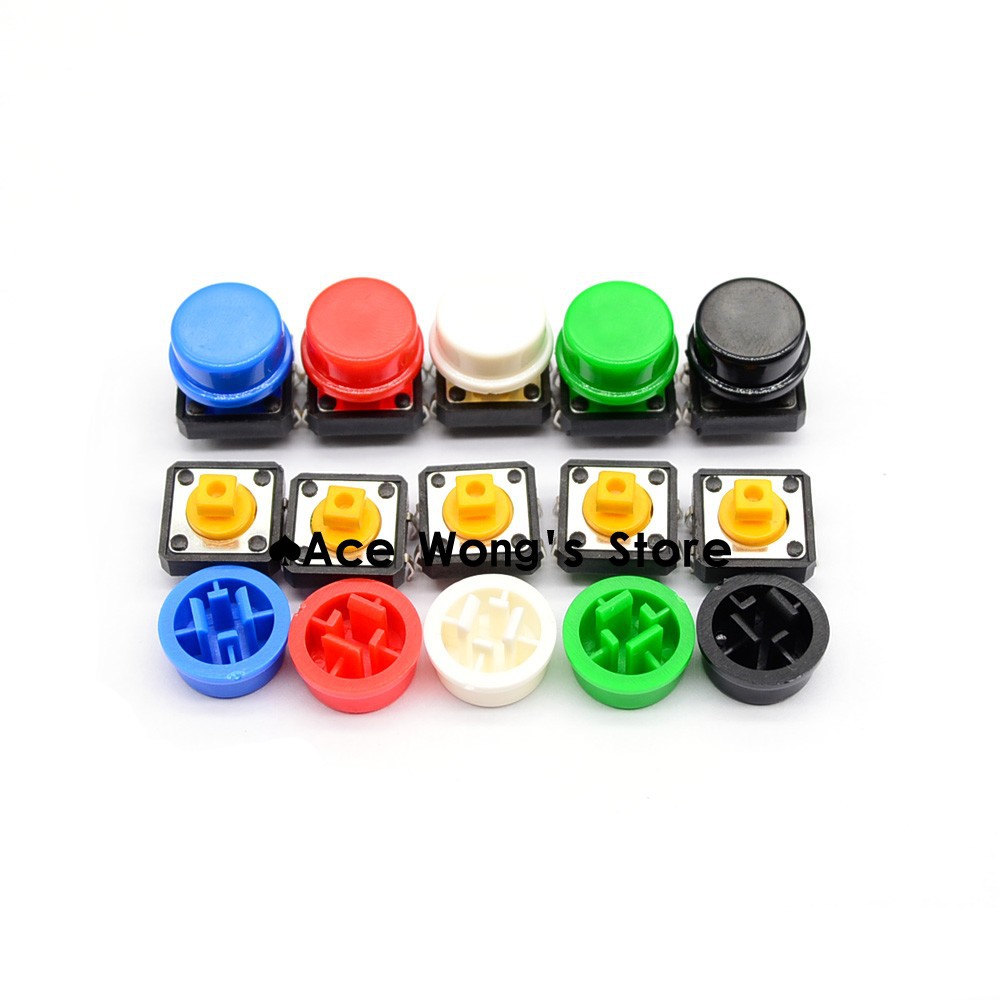 20PCS Tactile Push Button Switch Momentary 12*12*7.3MM Micro + (20PCS = 10pcs Blue White Tact Cap)