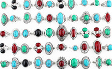Wholesale Lot 5pcs Vintage Look Retr Craft Tibet Alloy Silver Plated Assorted Design And Color Turquoise