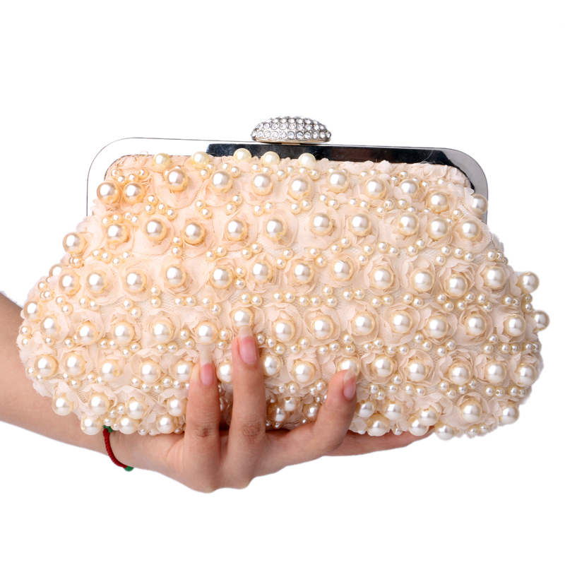 Rose beaded women evening bags clutch pearl lace handbags shell shaped