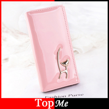 Fashion New Women Purse Patent PU Leather Lady Handbags Gold Cat Nice Woman Long Clutch Coin Purse Cards Holder Wallet Burse Bag