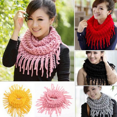 Winter Warm Fashion Women Knitted Tassels Shawl Scarf Candy Color Women Ring Scarf