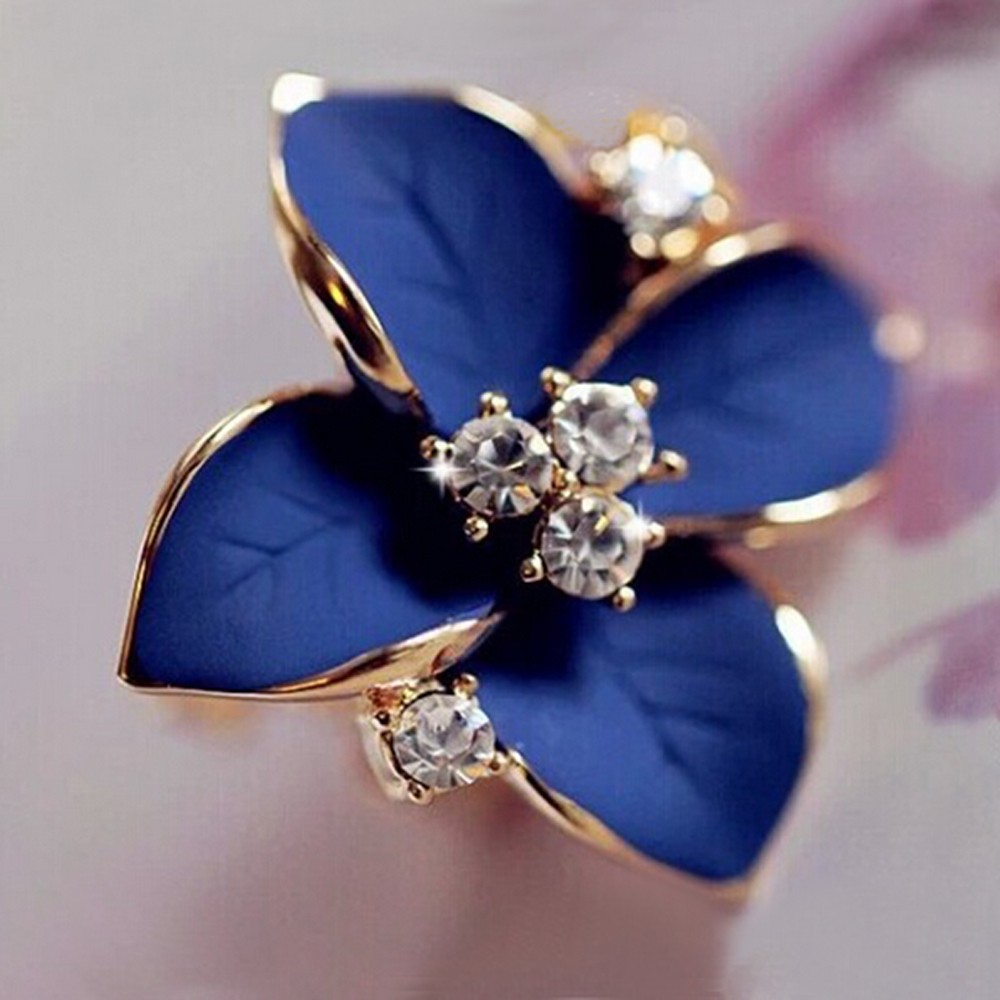 2016 new elegant noble blue flower ladies gold plated rhinestone font b earrings b font piercing