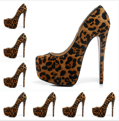 Size:35 41 Women\u0026#39;s 16 cm High Heels Leopard Print Genuine ...
