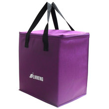 purple light non-woven cooling handbag easy taking food thermal bag 9L cheap fresh ice bag w/foil insulating