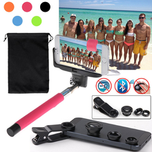 Free Shipping Extendable Selfie Handheld Self Portrait Monopod 3 Awesome Smartphone Lenses For iPhone For Samsung