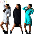 GDA 2016 Spring Autumn Women Irregular Solid Color Sweatshirt Long Sleeve Thick Warm Pocket Design Hooded