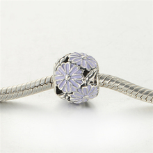 Sterling Silver Jewelry Daisy Tibetan Silver Charms With Purple Enamel Famous Brand Bracelet Bangle Women With