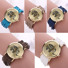Mujeres elefante Dial Multi capas de la cadena trenzada Wrap pulsera reloj de pulsera