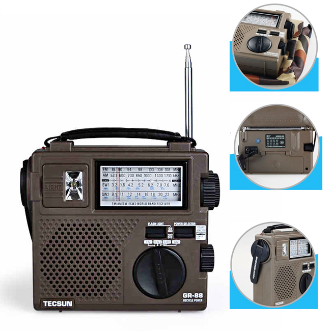 Portable TECSUN GREEN 88 Full band radio FM AM SW Hand Crank Rechargeable Radio