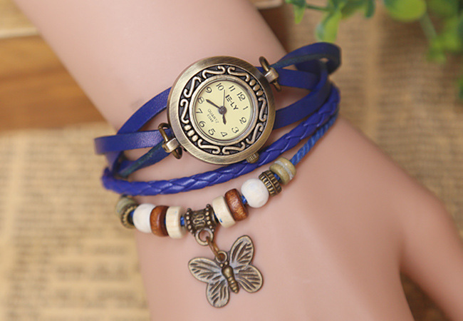 Direct selling selling new retro woven calfskin leather bracelet watch fashion ladies watch 6 Color Butterfly