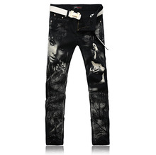 Individual Design Fashion Male Colored Drawing Straight Jeans Men’s Denim Movie Characters Pattern Printed Jeans Free Shipping