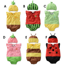 Hot 2015 Baby Rompers Girl Clothing Set Fruit Romper Hat Infant Baby Boys Clothes Babies Rompers