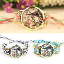 Reloj 2015 estilo moda caliente venta Ethnic impresa flor patrón de la torre Eiffel relojes casuales mujeres para mujer del reloj al por mayor