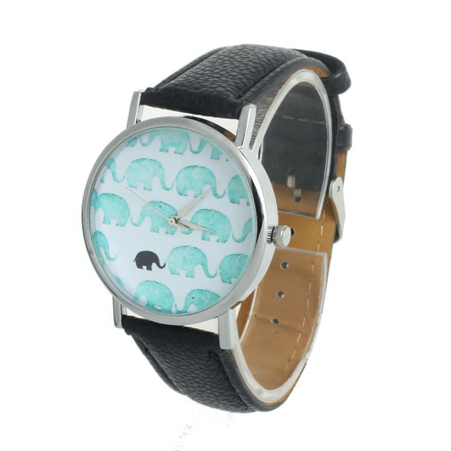 New Bracelet Watch Women Elephant Pattern Fashion Style Faux Leather Band Analog Quartz Dial Watch