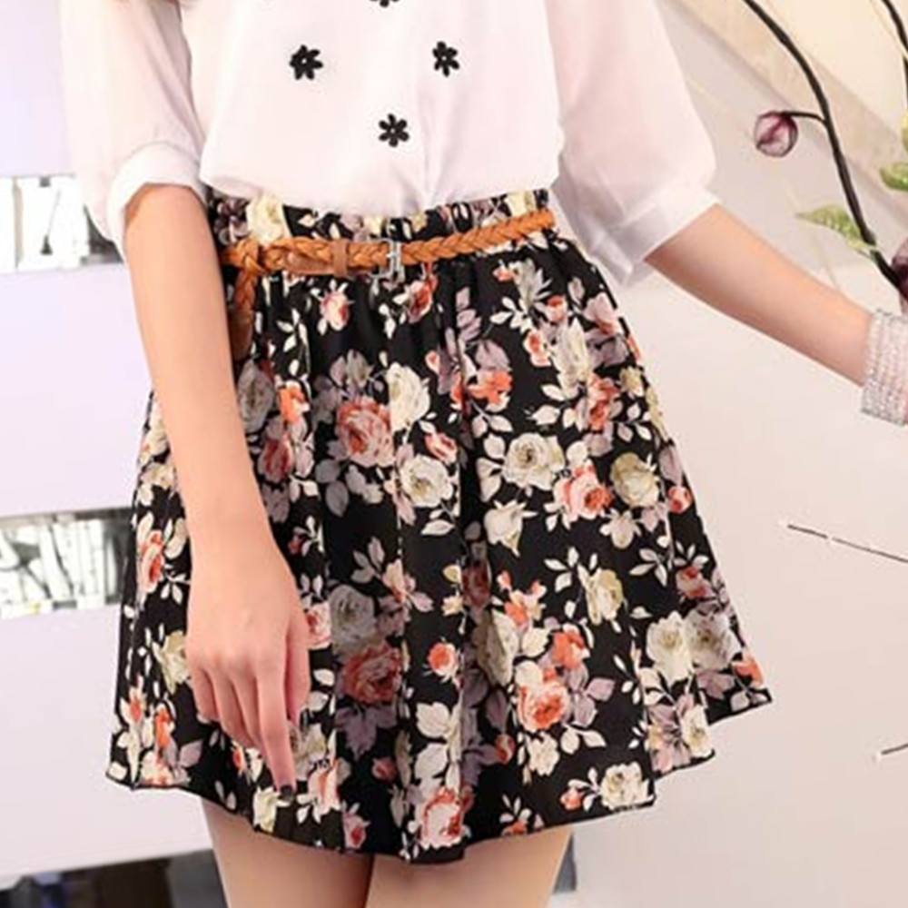 NEW 2015 WOMEN SUMMER SKIRT CASUAL CUTE ABOVE KNEE MINI SHORT CHIFFON