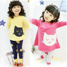 spring autumn fashion O-Neck children’s set small cat style children girl two piece suit