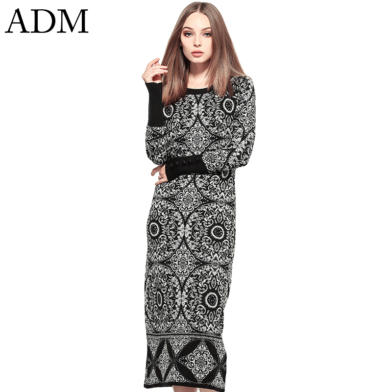 ADM 2015 New Autumn & Winter Women Knitted Dress Slim Wool Dresses Acquard Fashion Sweater Long Dress Plus Size S-XL