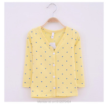 3 10years Baby girls cardigan 2014 kids fashion cotton polka dot button through thin jacket 5