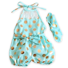 baby romper newborn sky blue lace baby clothes christmas style gold dot baby rompers with headband