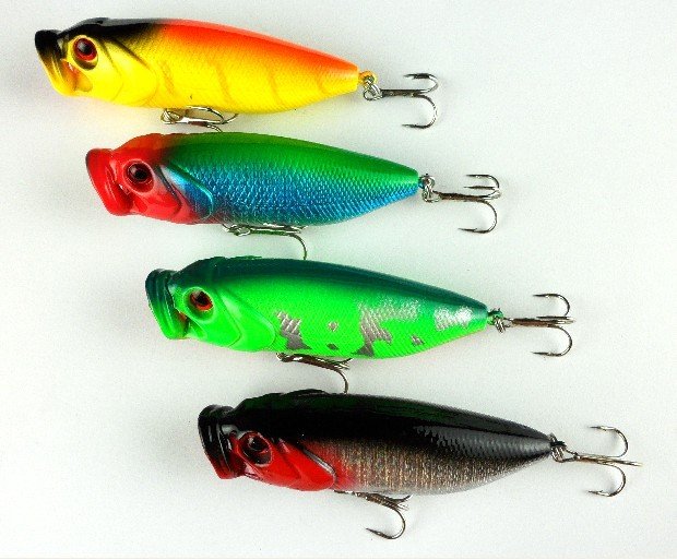 by dhl ups ems 80mm Popper Fishing Lures 8CM 14.3G Top water Popper Plastic Hard Bait 4 color two hooks 400pcs free shipping