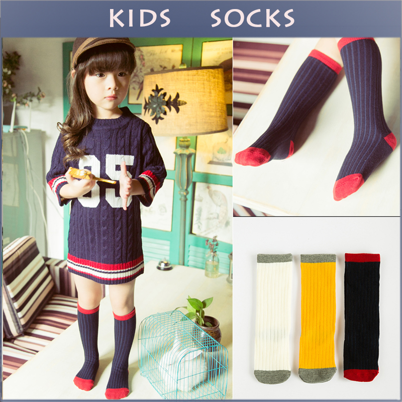 2015 Fashion Patchwork Cotton Boys Girls Socks Cute Style School Casual Kids Knee Long Sock Children