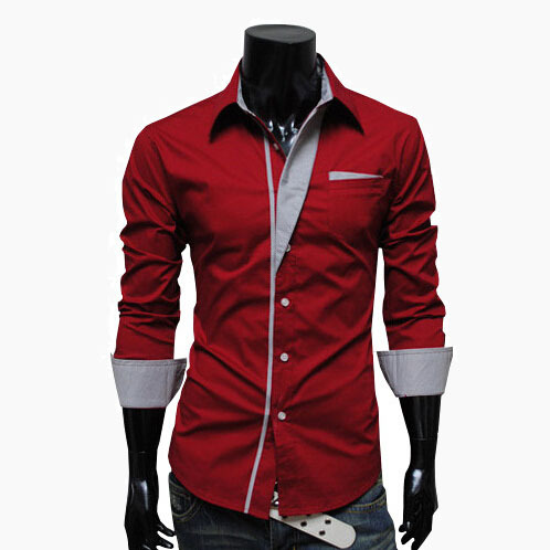 2015 Free Shipping Shirts Long Sleeved Men Shirt Red Black Navy blue white CS 2005