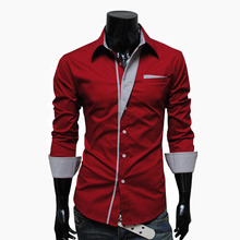2015 Free Shipping Shirts Long Sleeved Men Shirt Red Black Navy blue white CS 2005
