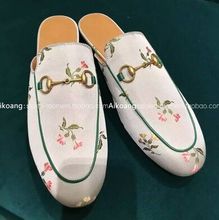 2016 New Italian Style Original Quality Genuine Leather Slip On Women Slippers Night Party Flowers Women Flats Shoes Women