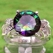 Romantic Fashion Jewelry Mystic Rainbow White Sapphire 925 Silver Unisex Ring Size 6 7 8 9