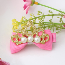 New 1PC Girls Hair Accessories Crown Bow Hairpins Baby Tiara Peals Bow Barrette Hair Ornaments Girls Lovely Hair Clip