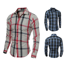 2016 Spring Men Casual Long Sleeve Paid font b Shirt b font Dress Cotton font b