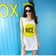 2016 New Quality Women’s Summer Dress Casual Letters Nice Printed Tank Vestidos Basic Long Tee Tops M-XXL Free Shipping