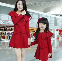 Spring and Autumn Dress Family Fashion Long-Sleeve Dress for Girls & Women (Colors: Navy, Red) FLQ35