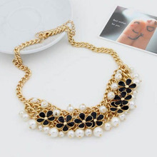 Vintage Black Flower Pendant Short Gold Plated Jewelry For Women Jewelry Vogue Necklace Free Shipping