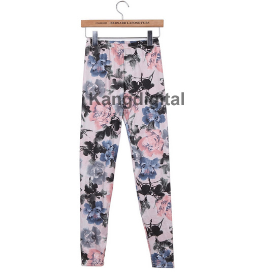 D19 hot 1pcs hot womens retro flowers floral print ink painting stretch leggings pants free shipping